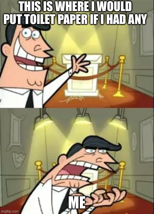 This Is Where I'd Put My Trophy If I Had One | THIS IS WHERE I WOULD PUT TOILET PAPER IF I HAD ANY; ME | image tagged in memes,this is where i'd put my trophy if i had one | made w/ Imgflip meme maker