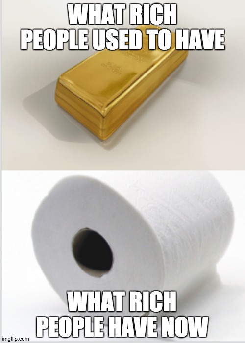 Quarantine Currency | WHAT RICH PEOPLE USED TO HAVE; WHAT RICH PEOPLE HAVE NOW | image tagged in toilet paper,quarantine | made w/ Imgflip meme maker