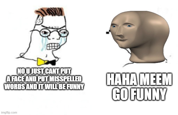 No You Can't Just | NO U JUST CANT PUT A FACE AND PUT MISSPELLED WORDS AND IT WILL BE FUNNY; HAHA MEEM GO FUNNY | image tagged in no you can't just | made w/ Imgflip meme maker