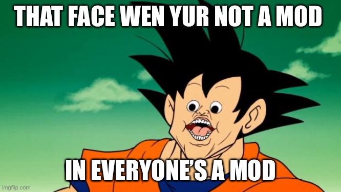Boi | THAT FACE WEN YUR NOT A MOD; IN EVERYONE’S A MOD | image tagged in derpy interest goku | made w/ Imgflip meme maker