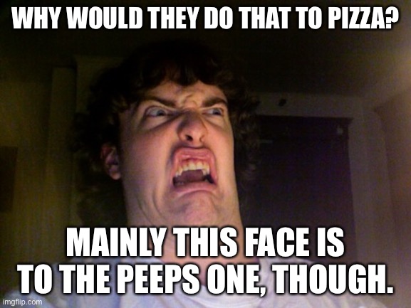 Oh No Meme | WHY WOULD THEY DO THAT TO PIZZA? MAINLY THIS FACE IS TO THE PEEPS ONE, THOUGH. | image tagged in memes,oh no | made w/ Imgflip meme maker