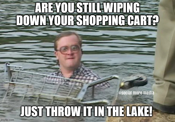 Trailer Park Boys Bubbles | ARE YOU STILL WIPING DOWN YOUR SHOPPING CART? JUST THROW IT IN THE LAKE! | image tagged in trailer park boys,trailer park boys bubbles,covid-19,coronavirus,shopping cart | made w/ Imgflip meme maker