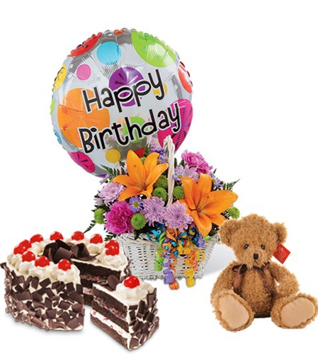 teddy bear cake and flowers birthday Blank Meme Template