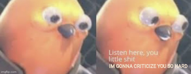 Listen here you little shit bird | IM GONNA CRITICIZE YOU SO HARD | image tagged in listen here you little shit bird | made w/ Imgflip meme maker