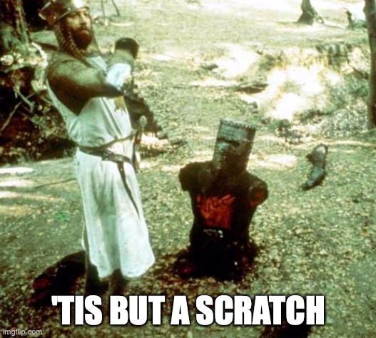 black night | 'TIS BUT A SCRATCH | image tagged in black night | made w/ Imgflip meme maker