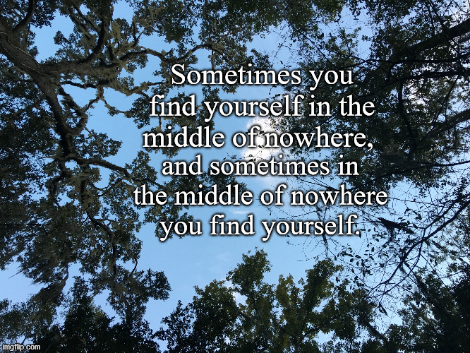 Find yourself | Sometimes you find yourself in the middle of nowhere, and sometimes in the middle of nowhere you find yourself. | image tagged in hiking | made w/ Imgflip meme maker