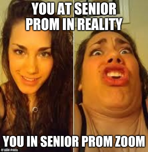 ugly face | YOU AT SENIOR PROM IN REALITY; YOU IN SENIOR PROM ZOOM | image tagged in ugly face | made w/ Imgflip meme maker