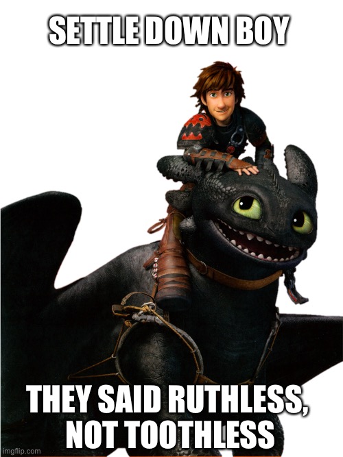 SETTLE DOWN BOY THEY SAID RUTHLESS, 
NOT TOOTHLESS | made w/ Imgflip meme maker