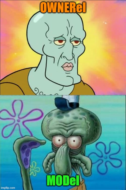 Nopa called us owners ugly... I disagree... | OWNERel; MODel | image tagged in memes,squidward | made w/ Imgflip meme maker