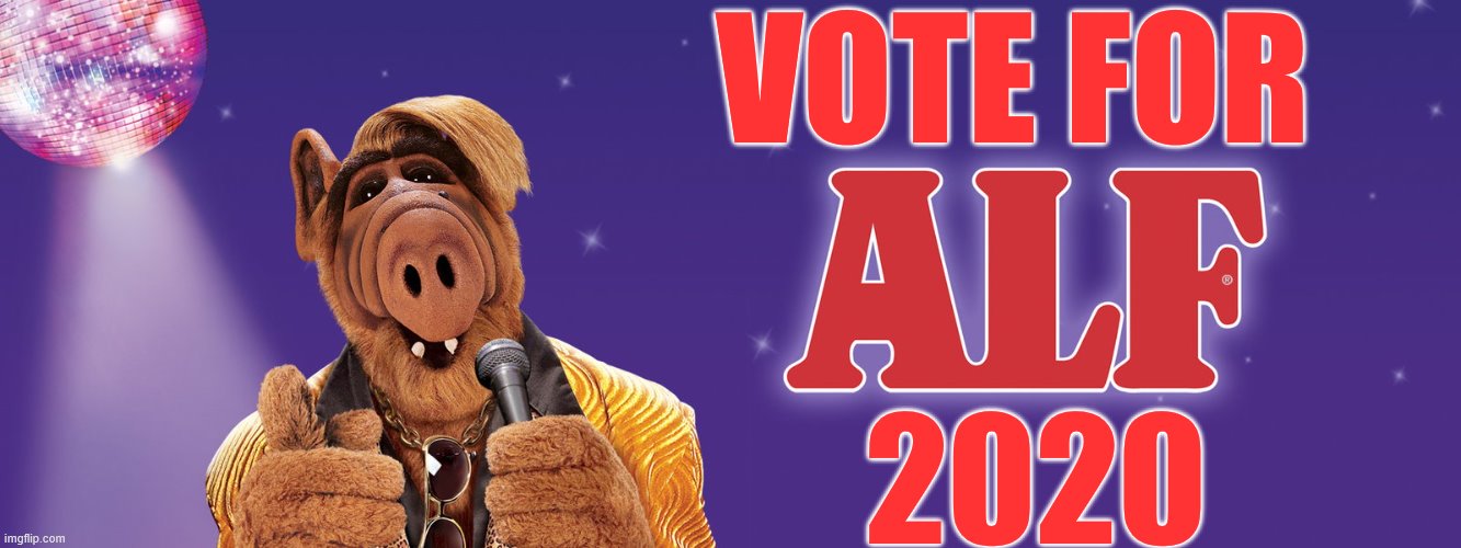 Alf For President | VOTE FOR; 2020 | image tagged in president,joe biden,donald trump,funny memes,election 2020,get r done | made w/ Imgflip meme maker