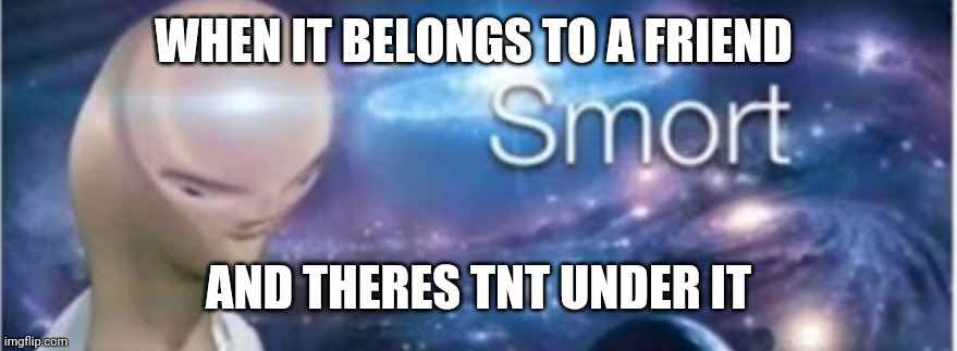 Meme man smort | WHEN IT BELONGS TO A FRIEND AND THERES TNT UNDER IT | image tagged in meme man smort | made w/ Imgflip meme maker