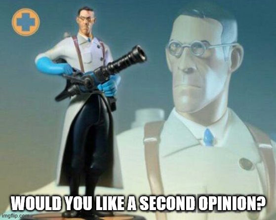 The medic tf2 | WOULD YOU LIKE A SECOND OPINION? | image tagged in the medic tf2 | made w/ Imgflip meme maker