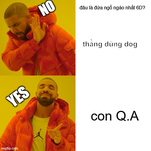 Drake Hotline Bling Meme | đâu là đứa ngổ ngáo nhất 6D? NO; thằng dũng dog; YES; con Q.A | image tagged in memes,drake hotline bling | made w/ Imgflip meme maker