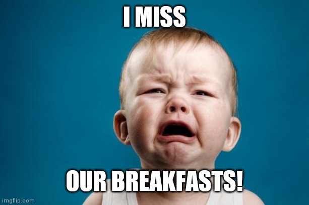 BABY CRYING | I MISS; OUR BREAKFASTS! | image tagged in baby crying | made w/ Imgflip meme maker