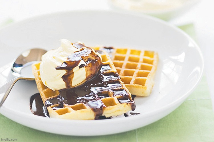 Waffles with chocolate sauce and vanilla mascarpone | made w/ Imgflip meme maker