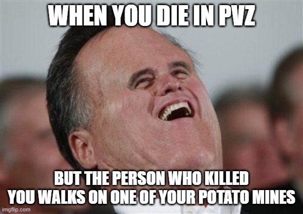 pvz meme | WHEN YOU DIE IN PVZ; BUT THE PERSON WHO KILLED YOU WALKS ON ONE OF YOUR POTATO MINES | image tagged in memes,small face romney | made w/ Imgflip meme maker