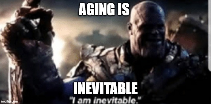Thanos Inevitable Meme |  AGING IS; INEVITABLE | image tagged in thanos inevitable meme | made w/ Imgflip meme maker