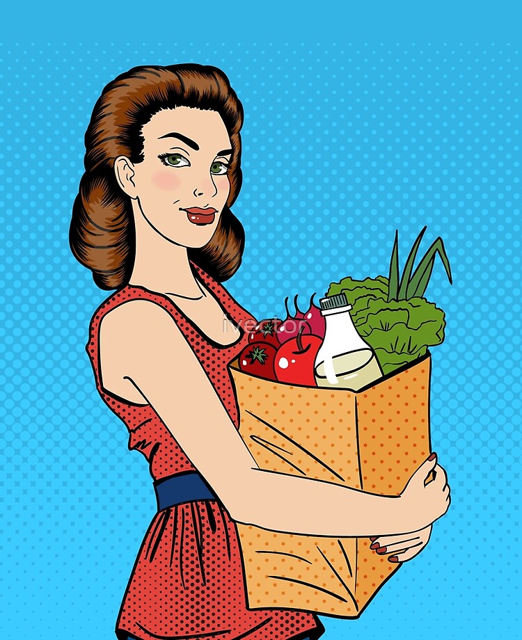 Woman grocery shopping cartoon Blank Meme Template
