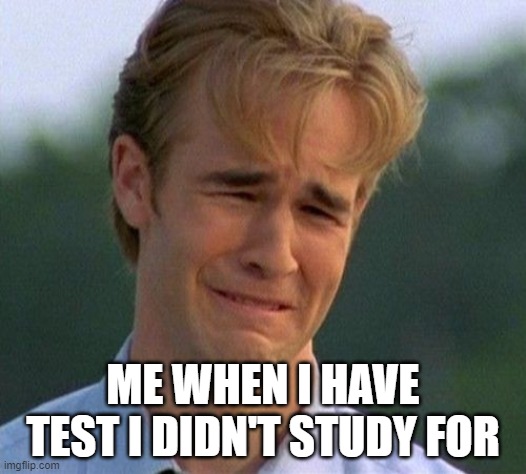 1990s First World Problems Meme | ME WHEN I HAVE TEST I DIDN'T STUDY FOR | image tagged in memes,1990s first world problems | made w/ Imgflip meme maker