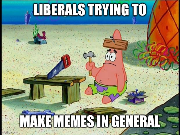 Patrick  | LIBERALS TRYING TO MAKE MEMES IN GENERAL | image tagged in patrick | made w/ Imgflip meme maker
