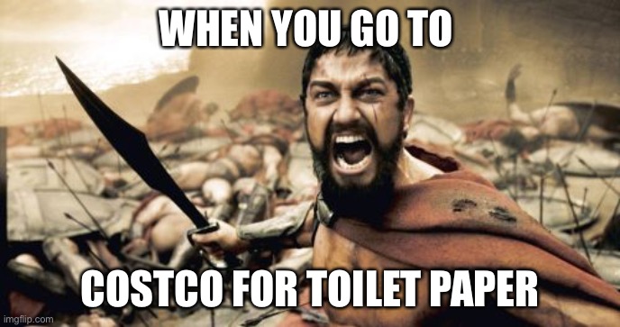 Sparta Leonidas Meme | WHEN YOU GO TO; COSTCO FOR TOILET PAPER | image tagged in memes,sparta leonidas | made w/ Imgflip meme maker