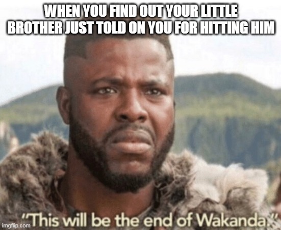 This will be the end of wakanda | WHEN YOU FIND OUT YOUR LITTLE BROTHER JUST TOLD ON YOU FOR HITTING HIM | image tagged in this will be the end of wakanda | made w/ Imgflip meme maker
