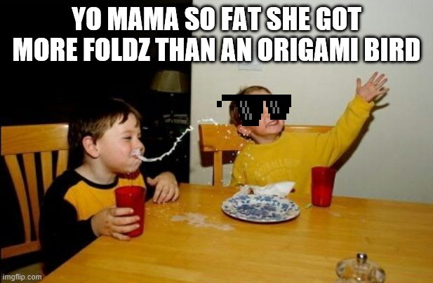 Yo Mamas So Fat | YO MAMA SO FAT SHE GOT MORE FOLDZ THAN AN ORIGAMI BIRD | image tagged in memes,yo mamas so fat | made w/ Imgflip meme maker
