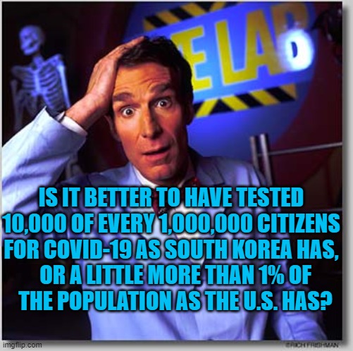 Statistics By The Numbers | IS IT BETTER TO HAVE TESTED 10,000 OF EVERY 1,000,000 CITIZENS FOR COVID-19 AS SOUTH KOREA HAS, OR A LITTLE MORE THAN 1% OF THE POPULATION AS THE U.S. HAS? | image tagged in memes,bill nye the science guy | made w/ Imgflip meme maker