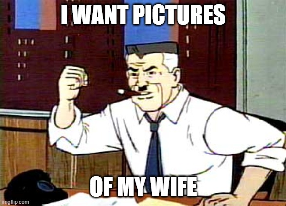 I WANT PICTURES OF SPIDERMAN | I WANT PICTURES; OF MY WIFE | image tagged in i want pictures of spiderman | made w/ Imgflip meme maker