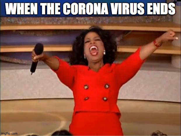 Oprah You Get A | WHEN THE CORONA VIRUS ENDS | image tagged in memes,oprah you get a | made w/ Imgflip meme maker