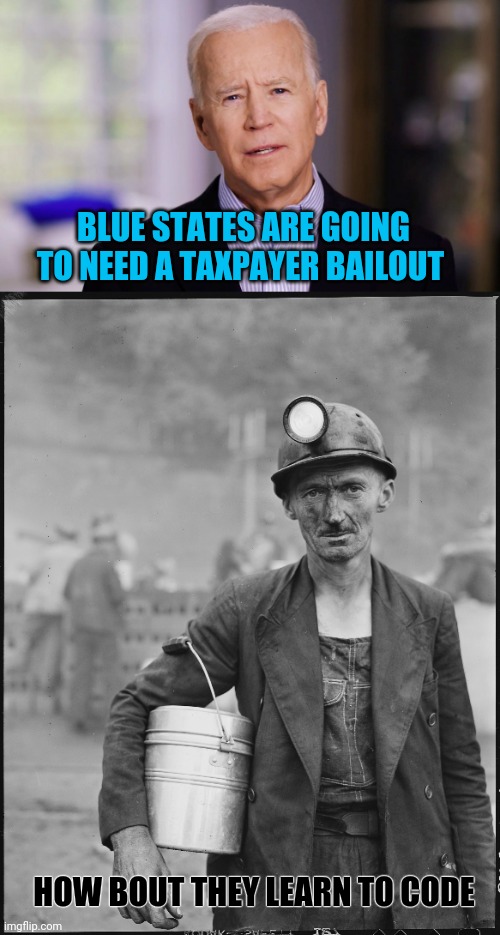 Boo Hoo Blue | BLUE STATES ARE GOING TO NEED A TAXPAYER BAILOUT; HOW BOUT THEY LEARN TO CODE | image tagged in joe biden 2020 | made w/ Imgflip meme maker