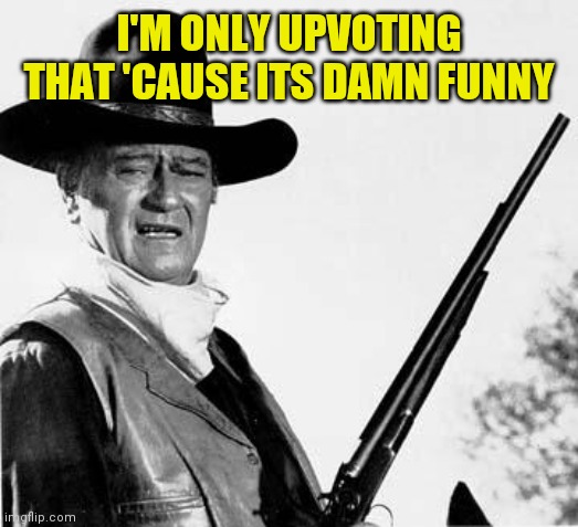 John Wayne Comeback | I'M ONLY UPVOTING THAT 'CAUSE ITS DAMN FUNNY | image tagged in john wayne comeback | made w/ Imgflip meme maker