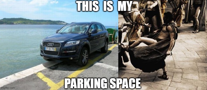 THIS  IS  MY PARKING SPACE | image tagged in madness - this is sparta | made w/ Imgflip meme maker