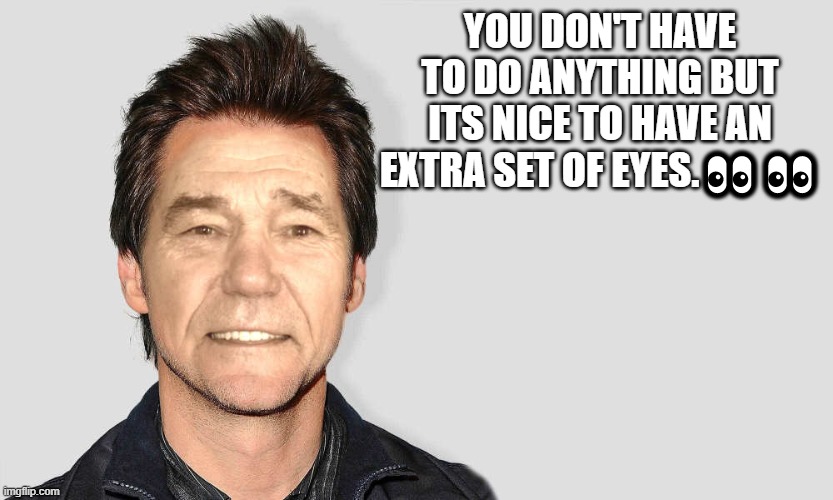 lou carey | YOU DON'T HAVE TO DO ANYTHING BUT ITS NICE TO HAVE AN EXTRA SET OF EYES.?? | image tagged in lou carey | made w/ Imgflip meme maker