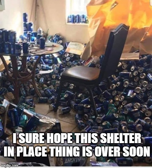 Shelter in Place | I SURE HOPE THIS SHELTER IN PLACE THING IS OVER SOON | image tagged in covid 19,coronavirus,shelter in place,stay at home,social distancing,beer can pile | made w/ Imgflip meme maker