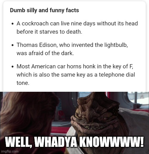 Random stuff | WELL, WHADYA KNOWWWW! | image tagged in well wadya know,memes,facts,random | made w/ Imgflip meme maker