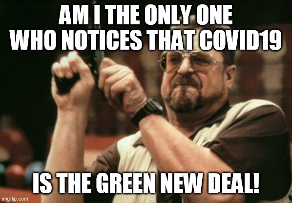 John Goodman | AM I THE ONLY ONE WHO NOTICES THAT COVID19; IS THE GREEN NEW DEAL! | image tagged in john goodman | made w/ Imgflip meme maker