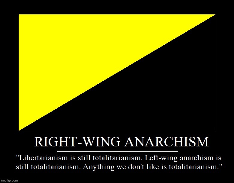 Right-Wing Anarchism Demotivational Poster | image tagged in memes,demotivationals,libertarianism,totalitarianism,anarchism,right wing | made w/ Imgflip meme maker