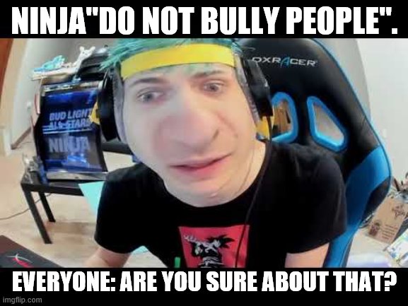 Ninja | NINJA"DO NOT BULLY PEOPLE". EVERYONE: ARE YOU SURE ABOUT THAT? | image tagged in ninja | made w/ Imgflip meme maker