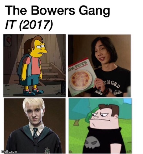 image tagged in lookalike,bowers gang,pennywise,it 2017,memes,funny | made w/ Imgflip meme maker
