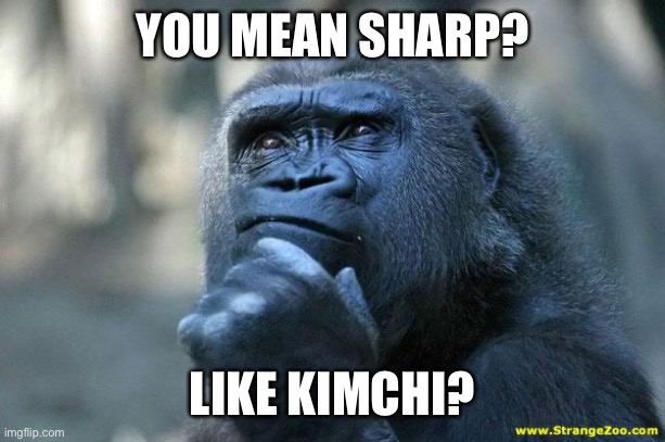 Deep Thoughts | YOU MEAN SHARP? LIKE KIMCHI? | image tagged in deep thoughts | made w/ Imgflip meme maker