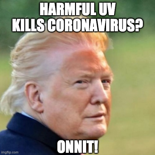 Trump Onnit! | HARMFUL UV KILLS CORONAVIRUS? ONNIT! | image tagged in trump,coronavirus,covid-19 | made w/ Imgflip meme maker