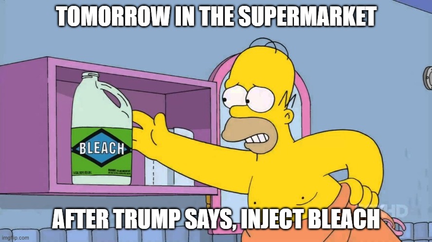 TOMORROW IN THE SUPERMARKET; AFTER TRUMP SAYS, INJECT BLEACH | image tagged in trump,the simpsons | made w/ Imgflip meme maker
