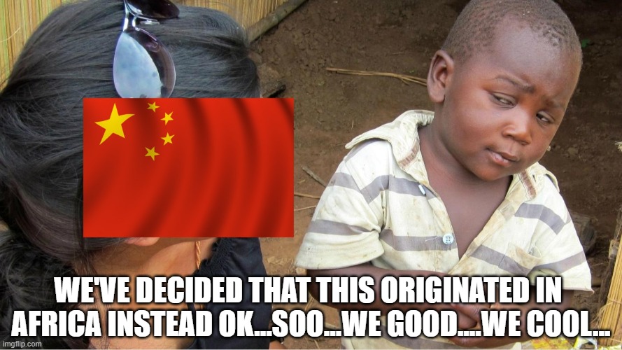 Whatchu talkin bout | WE'VE DECIDED THAT THIS ORIGINATED IN 
AFRICA INSTEAD OK...SOO...WE GOOD....WE COOL... | image tagged in third world skeptical kid | made w/ Imgflip meme maker