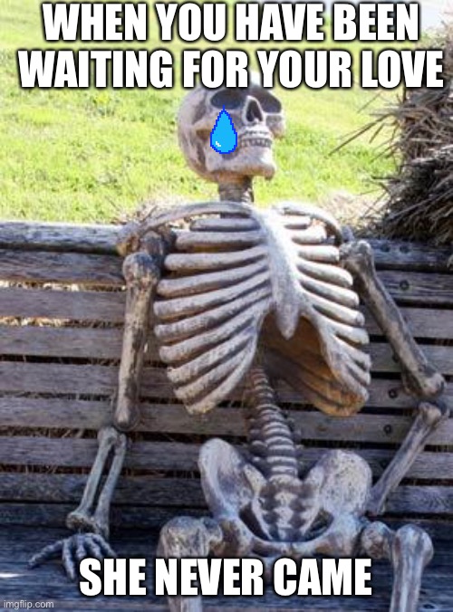 Waiting Skeleton | WHEN YOU HAVE BEEN WAITING FOR YOUR LOVE; SHE NEVER CAME | image tagged in memes,waiting skeleton | made w/ Imgflip meme maker