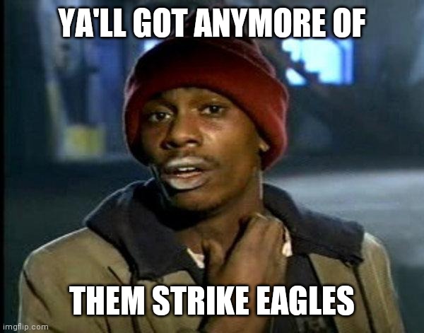 dave chappelle | YA'LL GOT ANYMORE OF; THEM STRIKE EAGLES | image tagged in dave chappelle | made w/ Imgflip meme maker