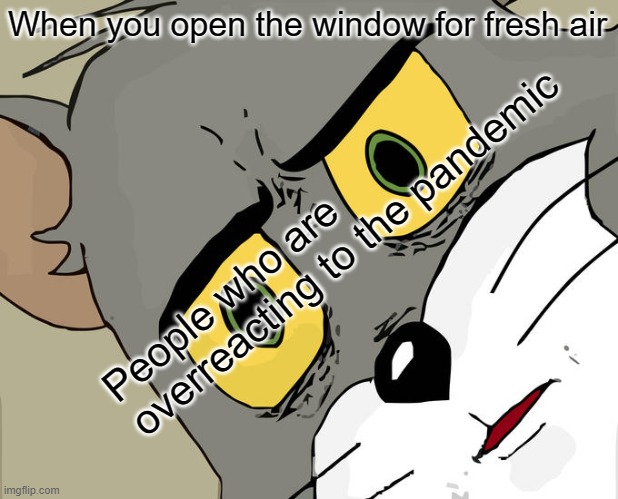 Unsettled Tom | When you open the window for fresh air; People who are overreacting to the pandemic | image tagged in memes,unsettled tom | made w/ Imgflip meme maker