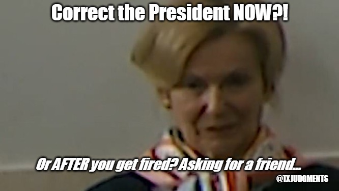 Asking for a friend... | Correct the President NOW?! Or AFTER you get fired? Asking for a friend... @TXJUDGMENTS | image tagged in dr birx | made w/ Imgflip meme maker