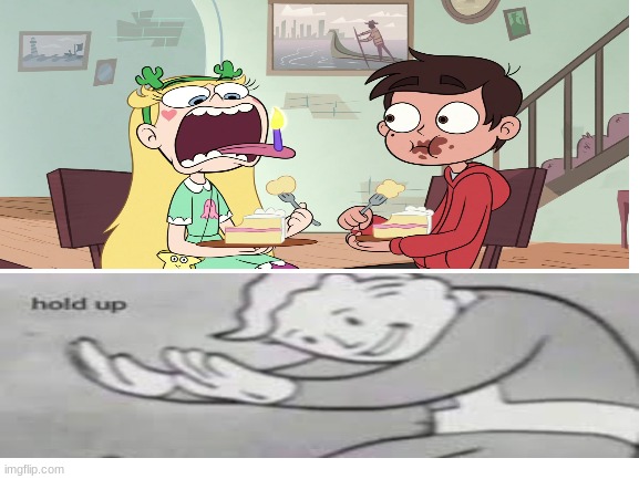 What The Heck Happened Here? | image tagged in fallout hold up,hold up,star vs the forces of evil,svtfoe | made w/ Imgflip meme maker