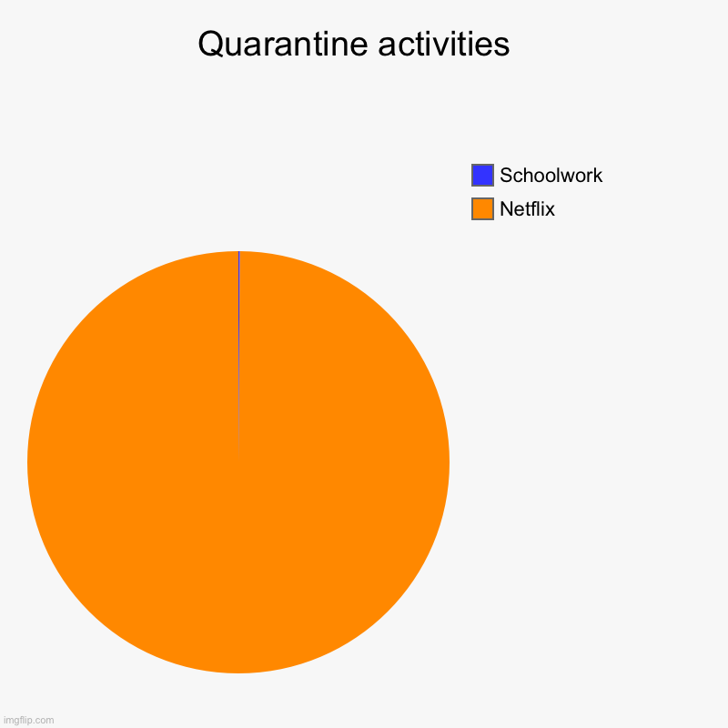 Quarantine activities | Quarantine activities  | Netflix, Schoolwork | image tagged in charts,pie charts,quarantine,netflix and chill | made w/ Imgflip chart maker